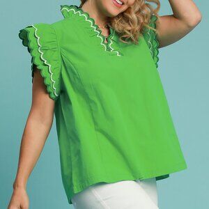 UMGEE Scalloped Neckline and Sleeved Top